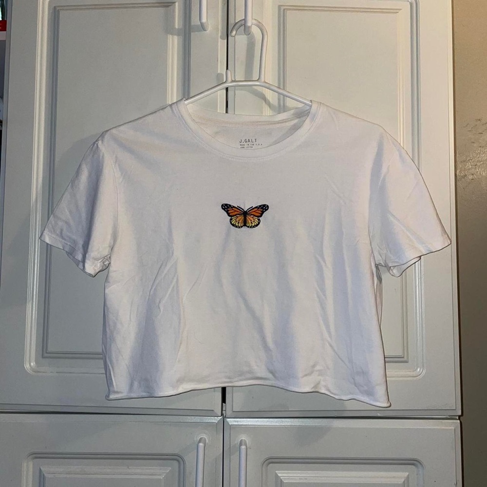 brandy melville white butterfly crop top shirt